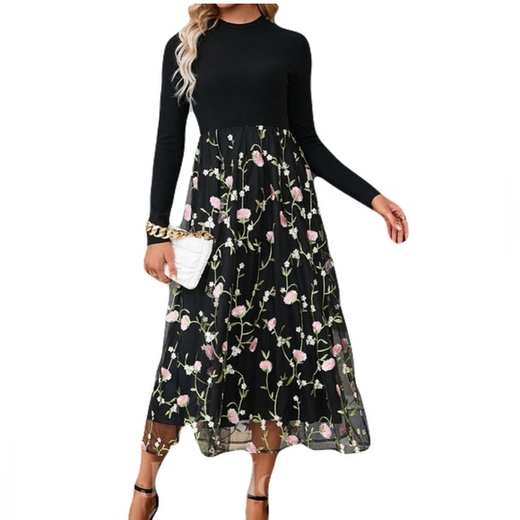 JJs House Dresses & Skirts - JJs House Embroidered High Neck Tulle Dress